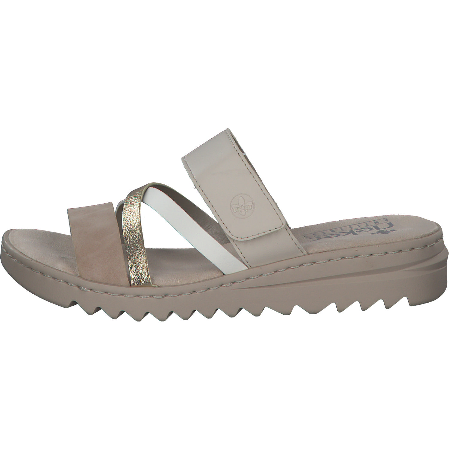 Rieker V4652, Plateau-Pantoletten, Damen, altrosa/lightgold/offwhite/per