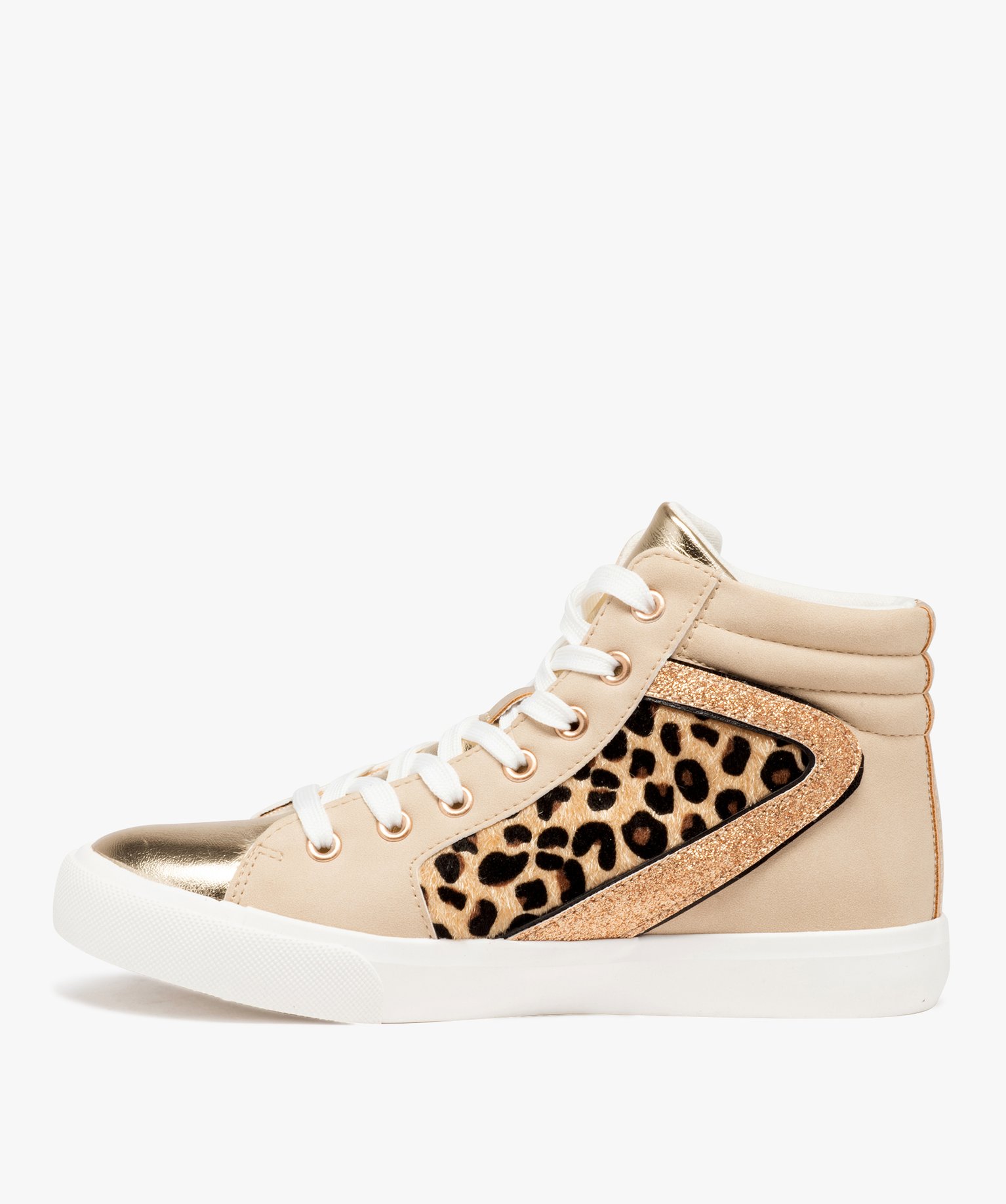Baskets femme semi-montantes en suédine à motif jungle et ... beige | GEMO