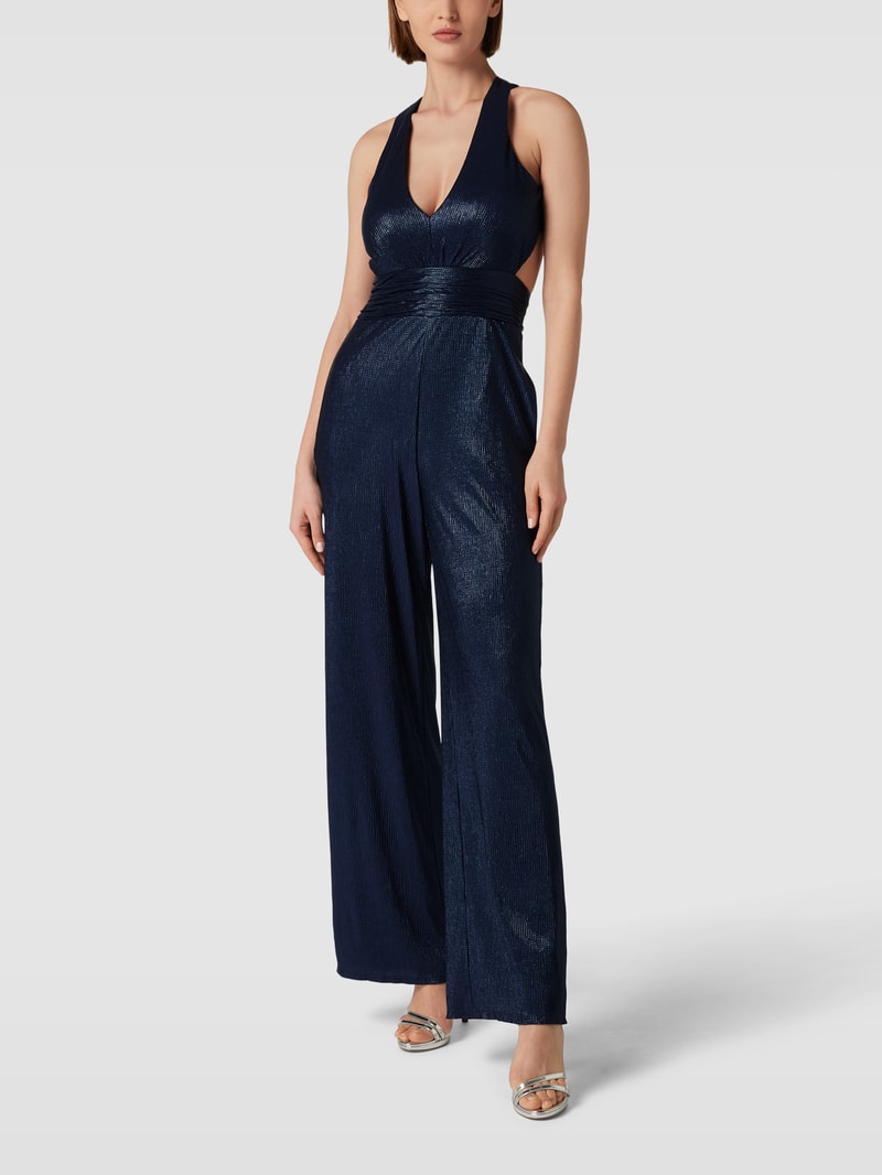 Jumpsuit mit Effektgarn in marineblau