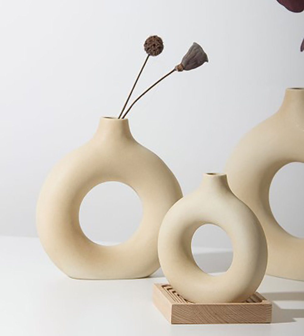 SCOHOME Dekovase Keramik vase beige Moderne deko Kunst Vase Runde Form Vasen, Weihnachtendekorativ