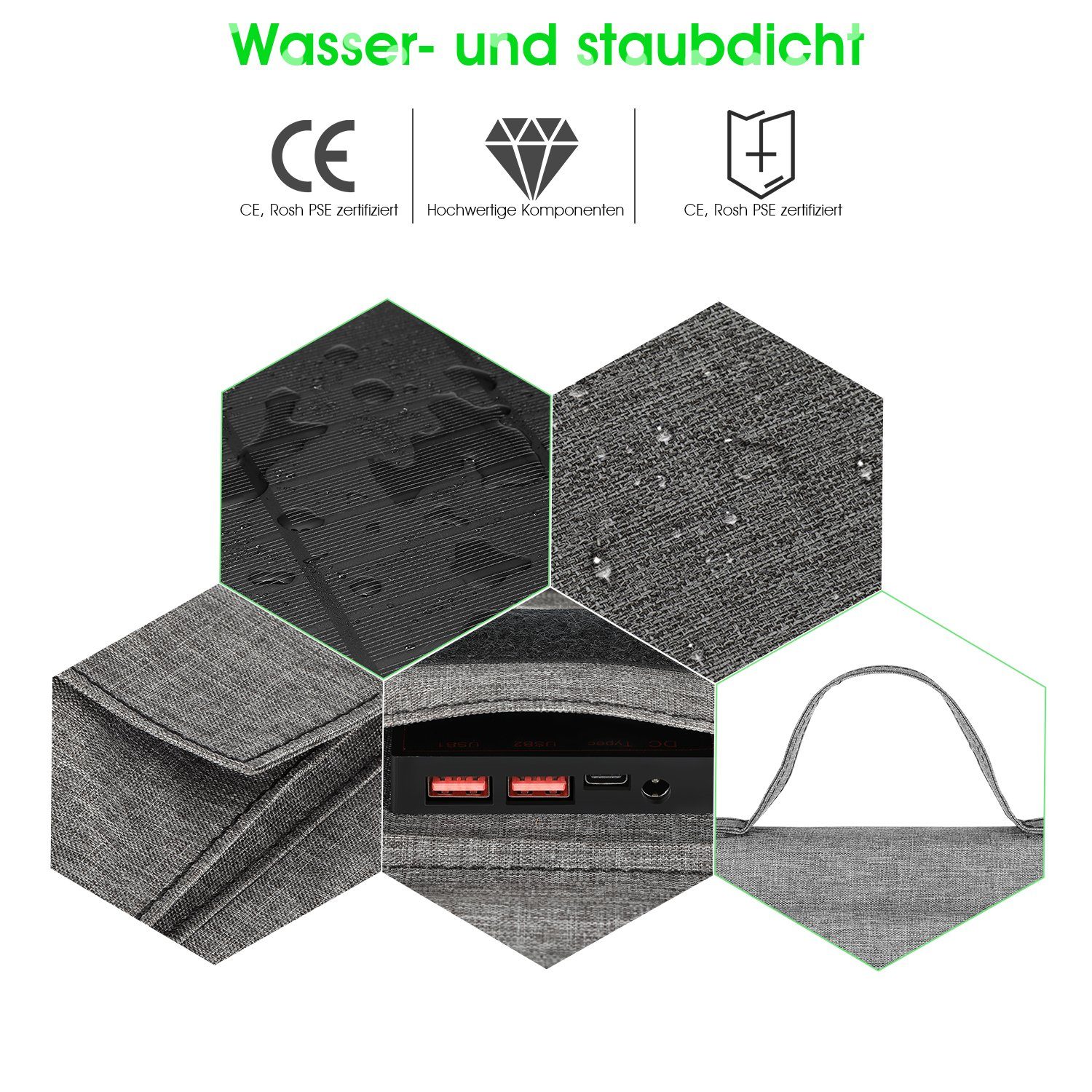 LETGOSPT Solarmodul 50W Portable Solarmodul Ladegerät, Faltbares Panel Wasserdichte IP67, Powerbank Solar Ladegerät für Wandern, Camping, Outdoor