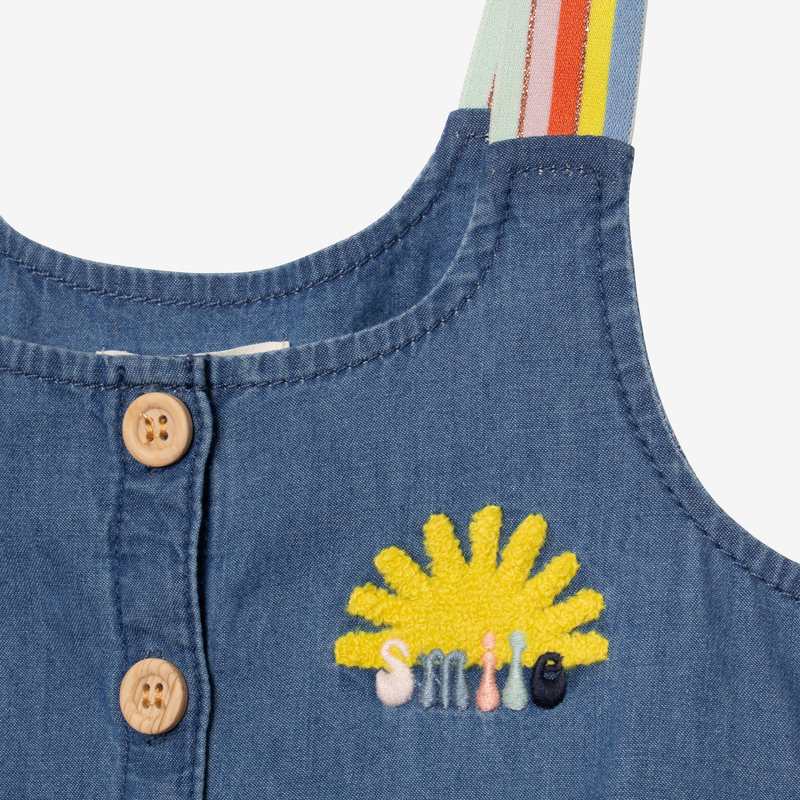Robe fille jean bretelles rayées bleue Catimini