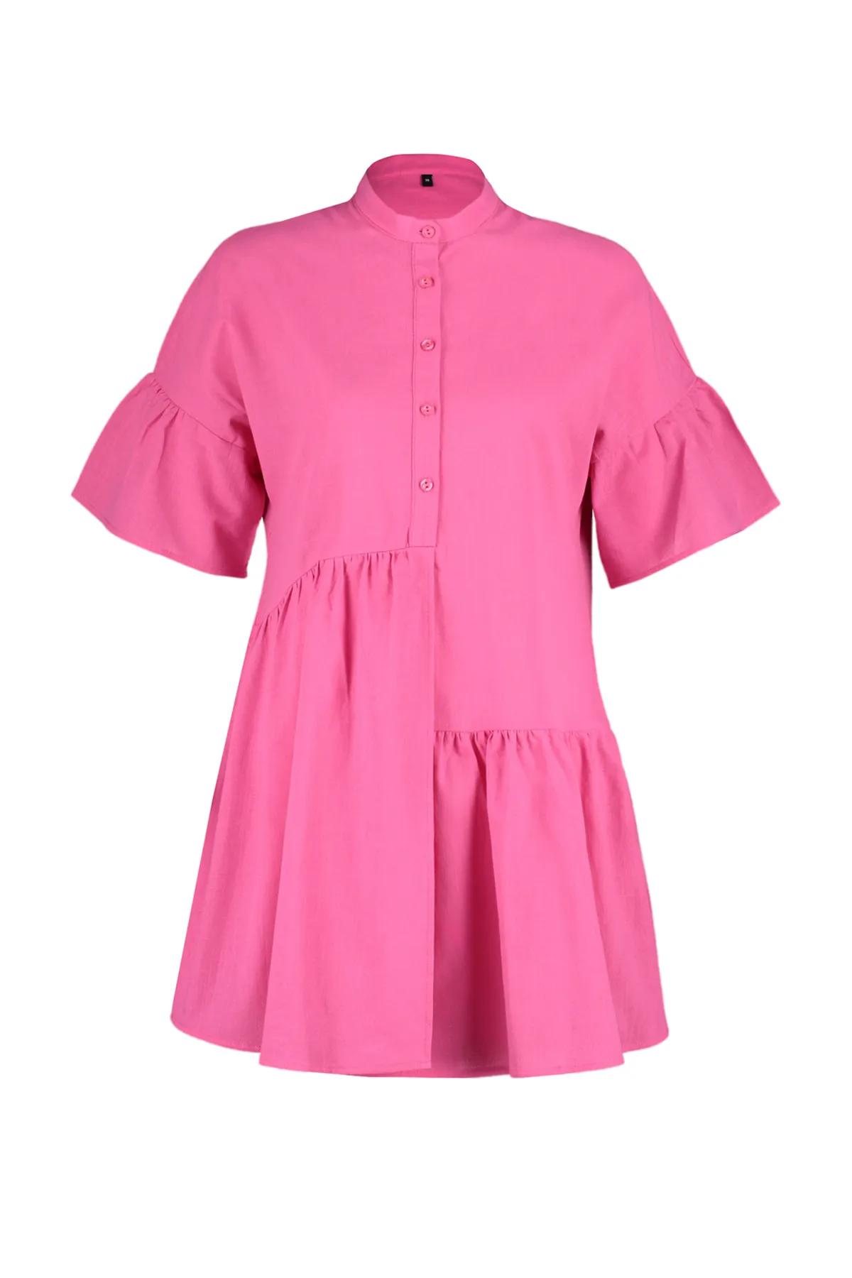 Trendyol Collection  Rosafarbenes, weit geschnittenes Mini-Strandkleid mit gewebten Rüschen TBESS20EL0873