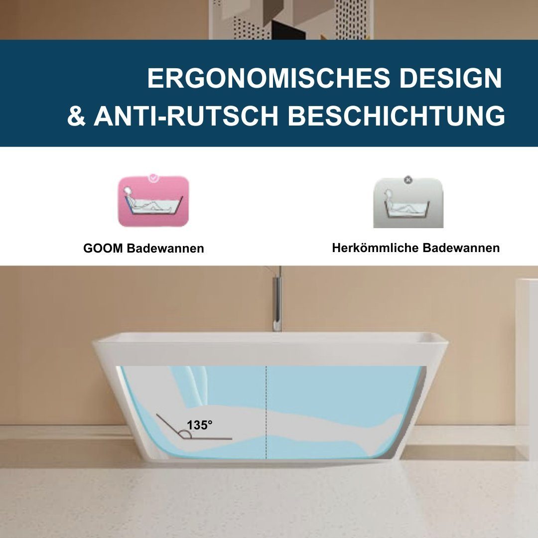 Goom Badewanne MATHIS, Acryl Weiß Glänzend mit Ablaufgarnitur, 170x75 cm