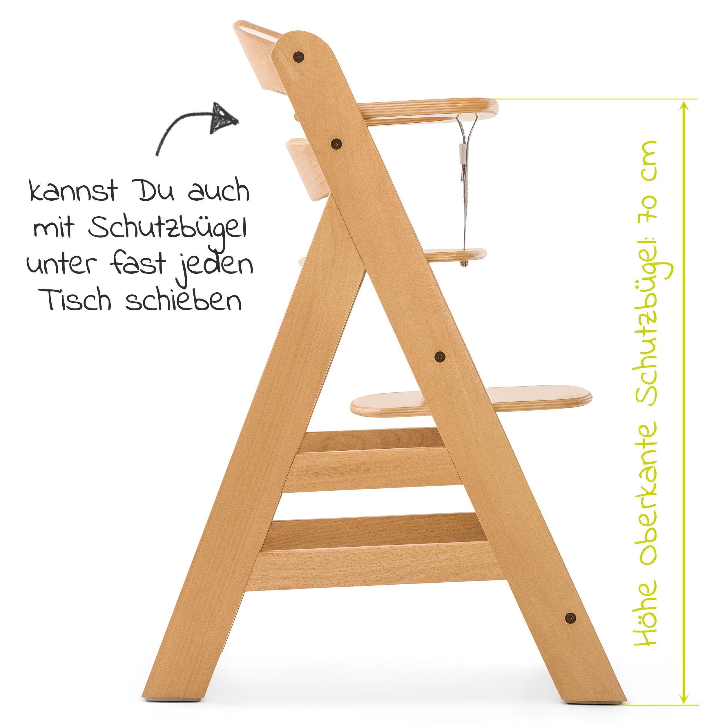 Hauck Hochstuhl Hauck Alpha Plus Natur, Mitwachsender Holz Kinderhochstuhl mit Sitzauflage höhenverstellbar