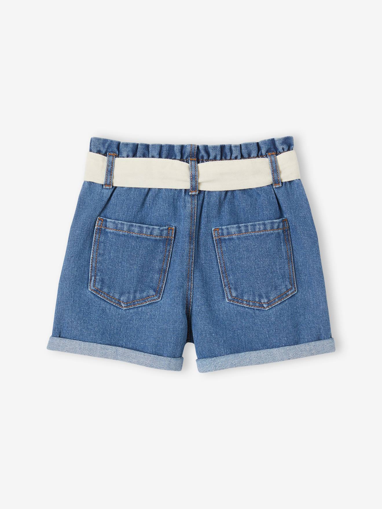 Vertbaudet Mädchen Jeansshorts mit Paperbag-Bund - blue stone
