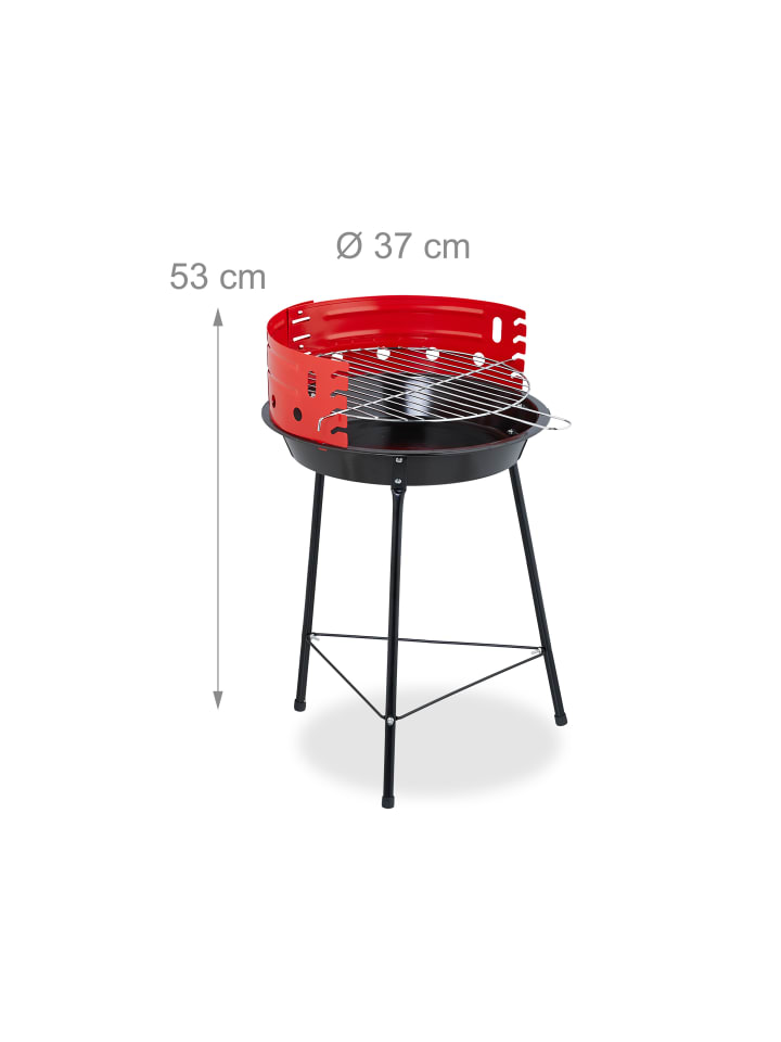 relaxdays Holzkohlegrill in Schwarz/ Rot - Ø 37 cm günstig kaufen onesize