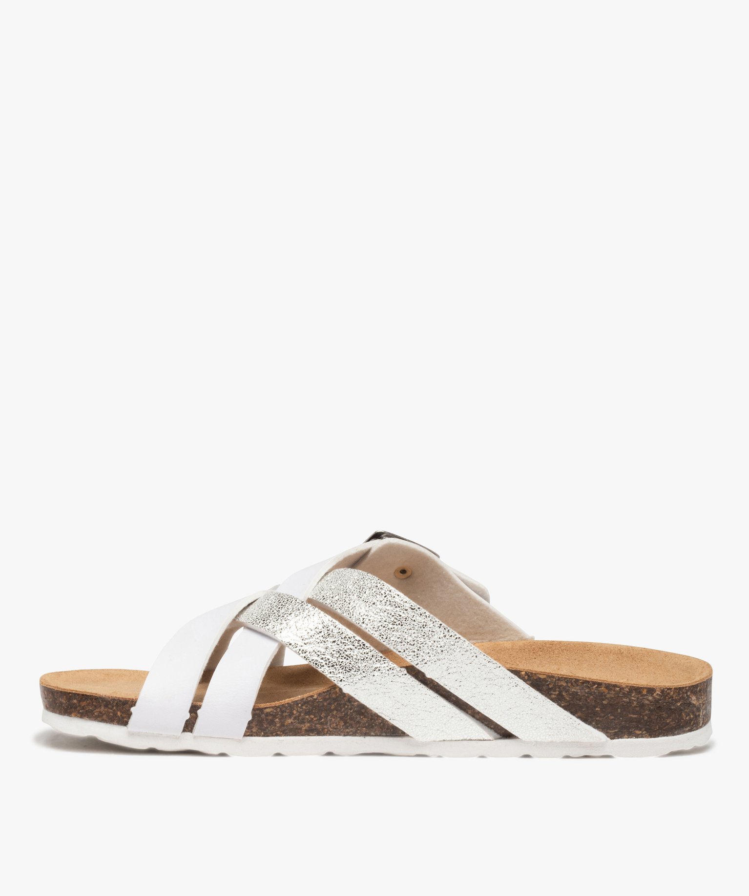 Mules femme à semelle liège et brides croisées blanc | GEMO