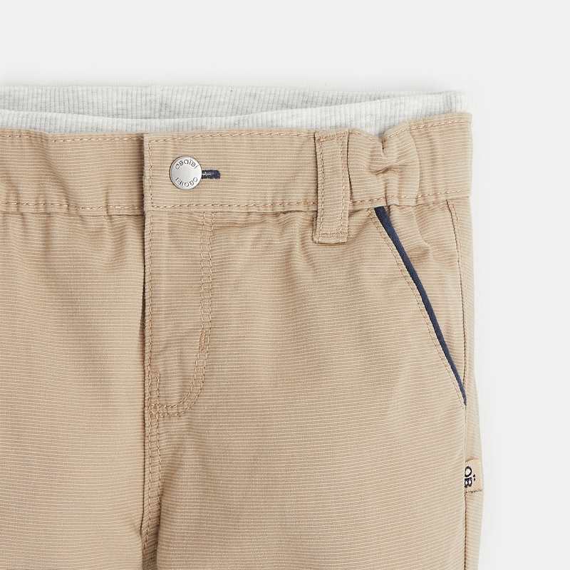 Pantalon coton fantaisie micro rayures beige bébé garçon