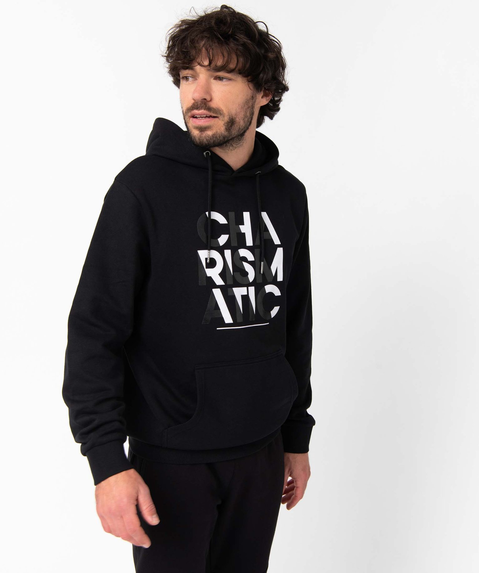 Sweat homme imprimé à capuche noir | GEMO