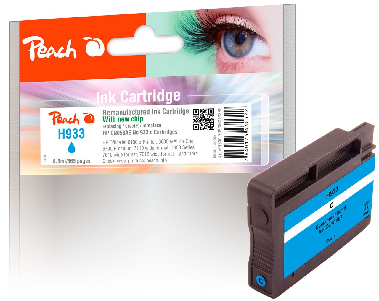 Peach Tintenpatrone cyan ersetzt HP No. 933 c