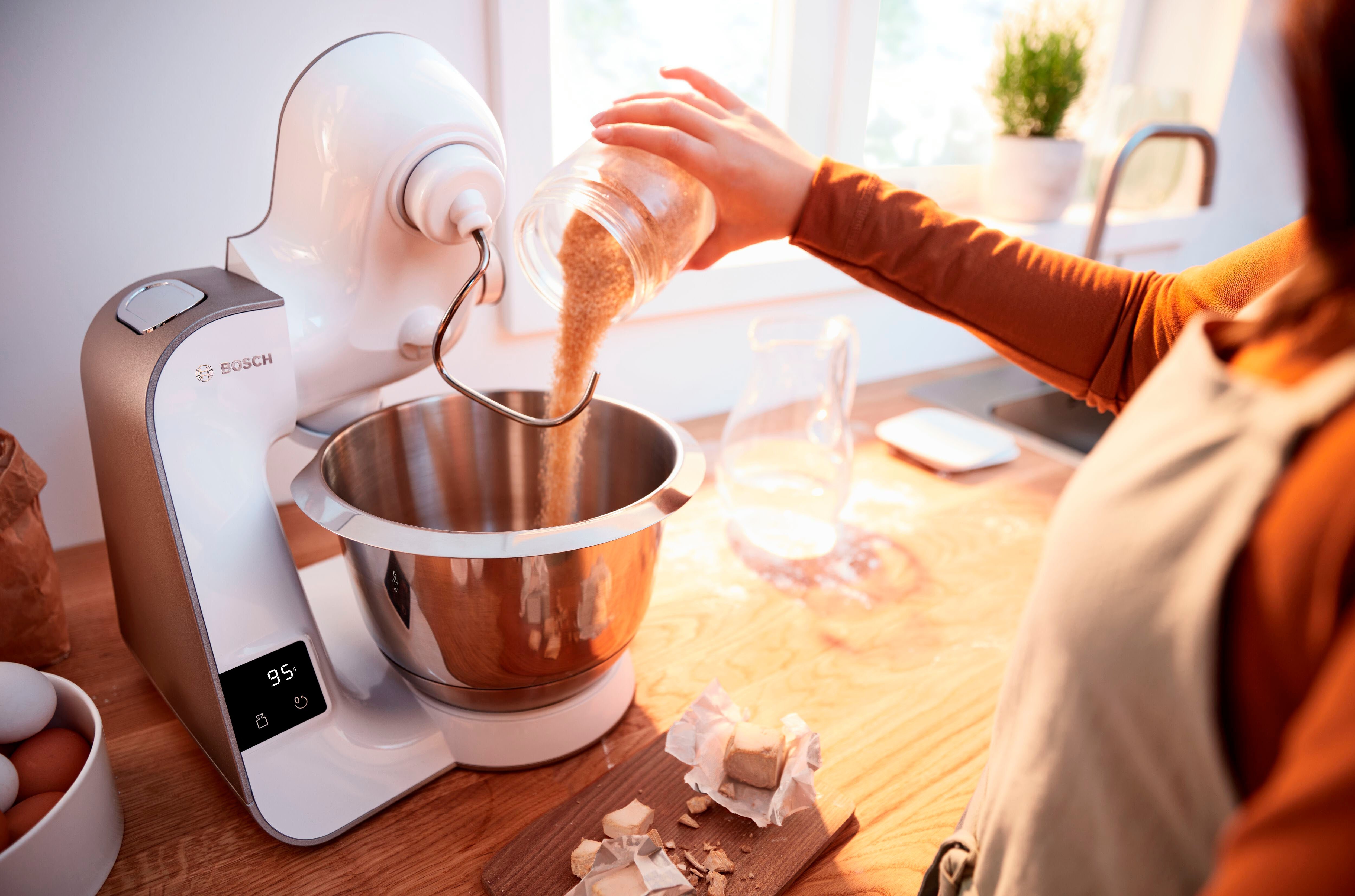 BOSCH Küchenmaschine MUM5XW40 MUM5, 1000 W, 3,9 l Schüssel, Waage, Patisserieset, Schnitzler, 4 Scheiben, Fleischwolf,Zitruspresse