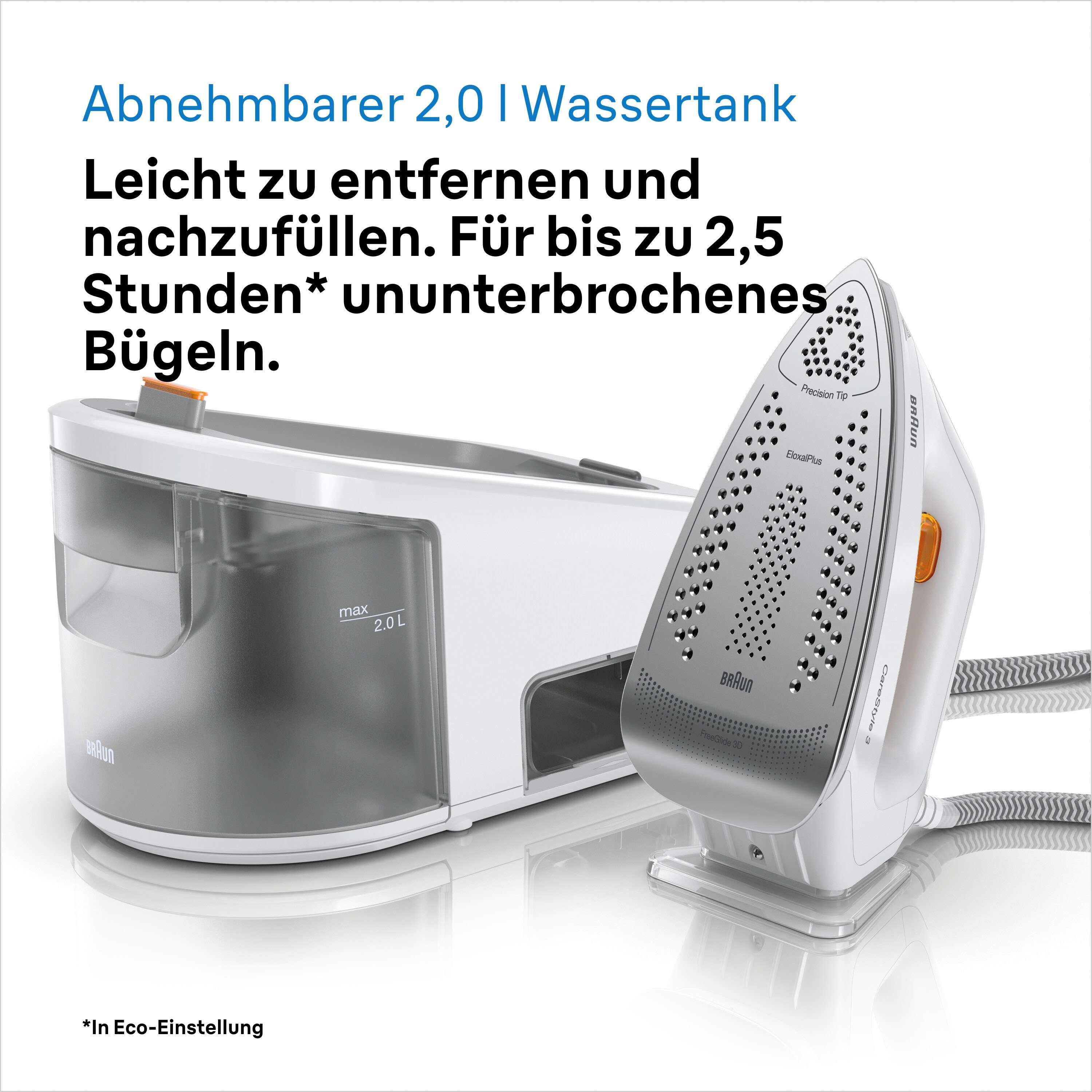 Braun Dampfbügelstation CareStyle 3 IS3132WH, 2000 ml Wassertank, weiß, max. Dampfmenge 400g/min, Rückwärtsbügeln über Knöpfe