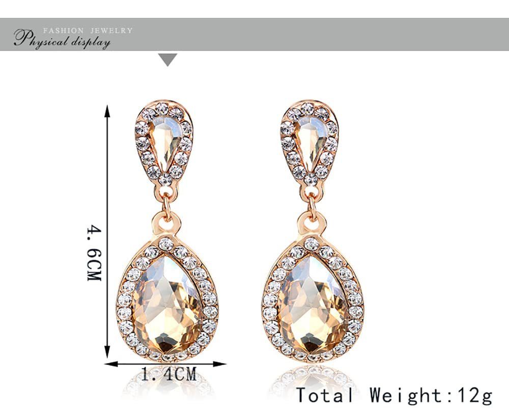 POCHUMIDUU Paar Ohrhänger Champagnerfarbene vergoldete Tropfenohrringe (2-tlg., Für Frauen), Bohème-Stil, Eleganter Schmuck mit Diamantenbesatz