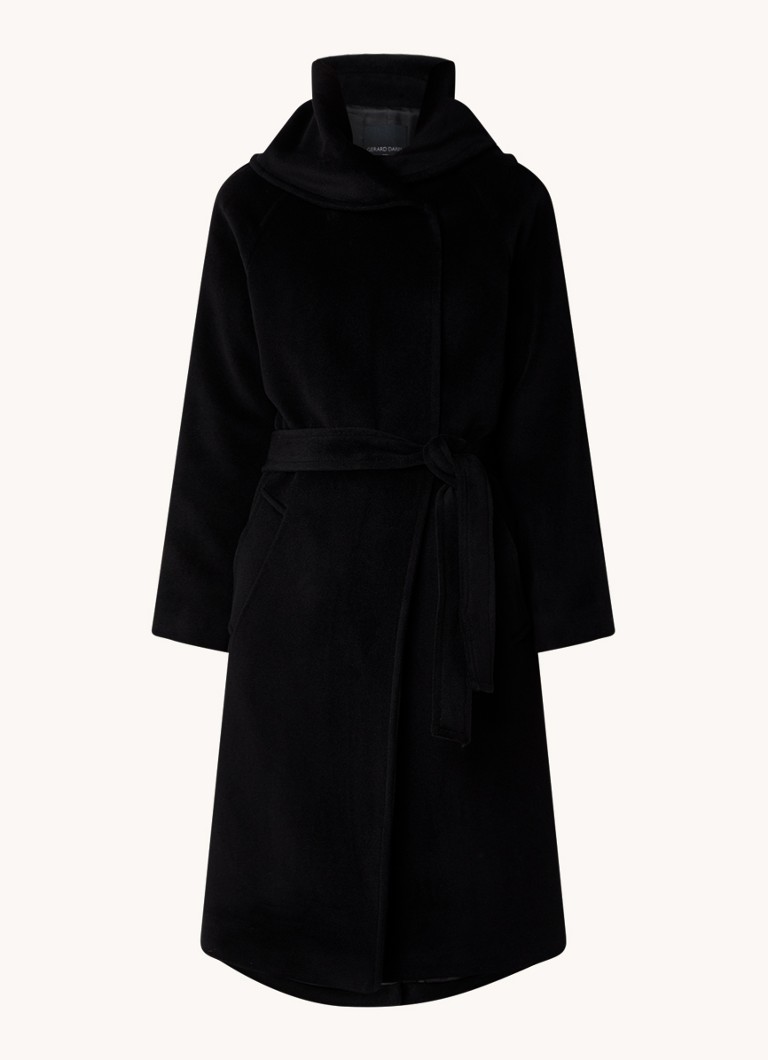 Gerard Darel Lais mantel van scheerwol met capuchon en strikceintuur