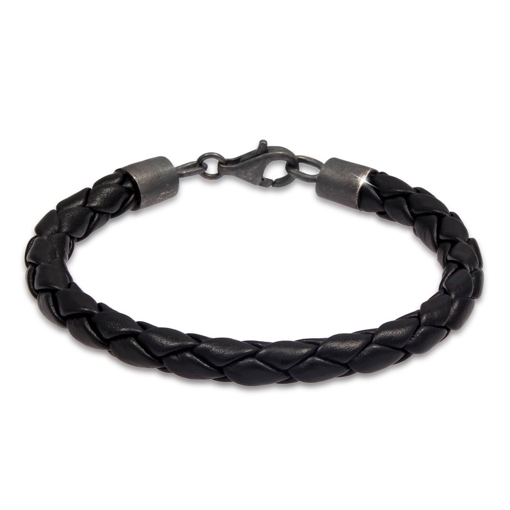 KUZZOI KUZZOI Bracelet Bracelet en cuir tressé pour homme en 925/1000 argent massif Bracelet