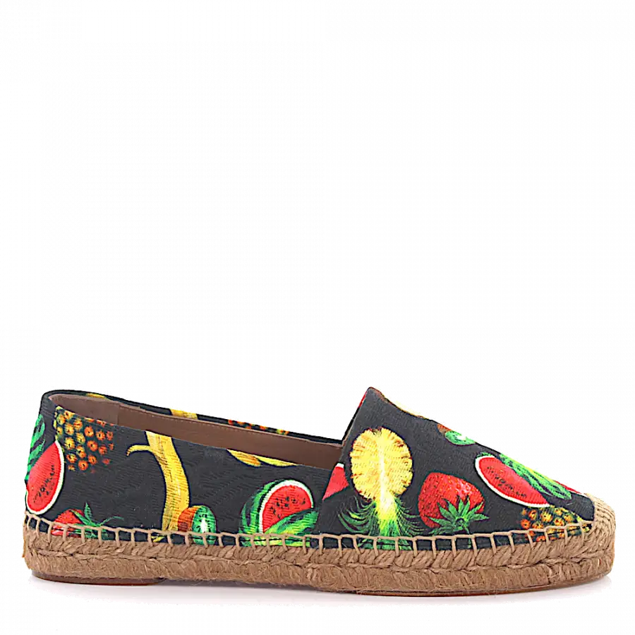 Dolce & Gabbana - Espadrilles Bast Baumwollmischung Print mehrfarbig - schwarz