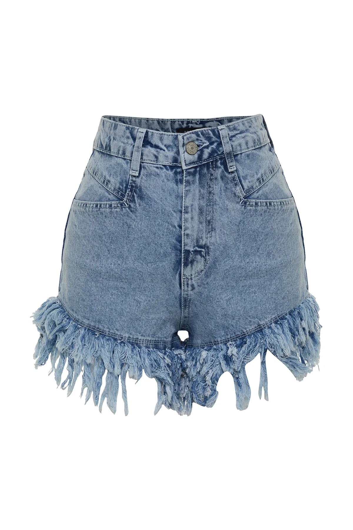 Trendyol Collection  Hellblaue Jeansshorts mit Quasten und Bermuda TWOSS23SR00164