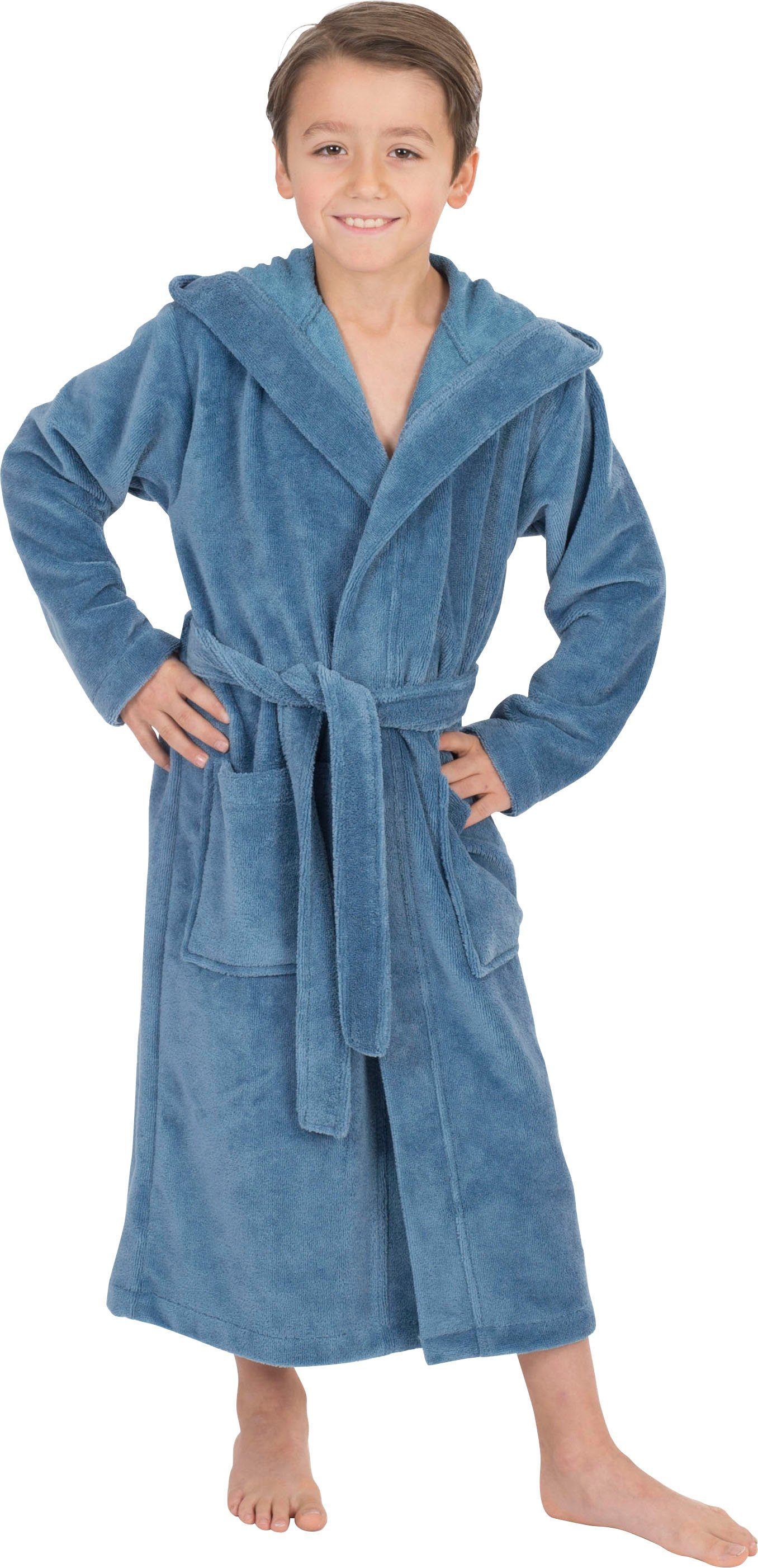 Wewo fashion Kinderbademantel 8521, Langform, Baumwoll-Mix, Kapuze, Gürtel, für Mädchen & Jungen, Soft Touch Qualität