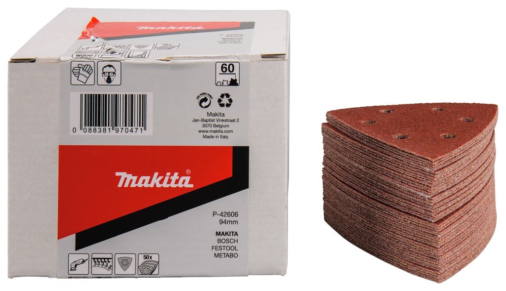Accessoires Makita P-42606 Feuille de ponçage 3-K 94 K60 Velcro rouge 50 pièces