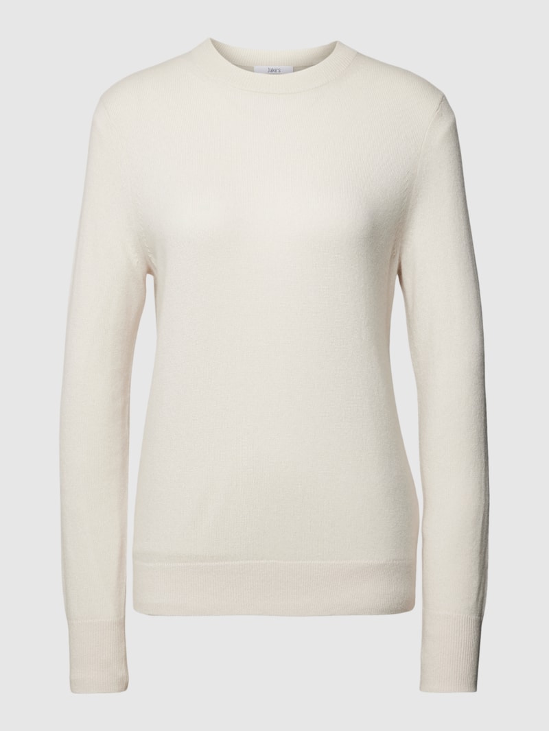 Kaschmirpullover in Strick-Optik mit Rundhalsausschnitt in offwhite