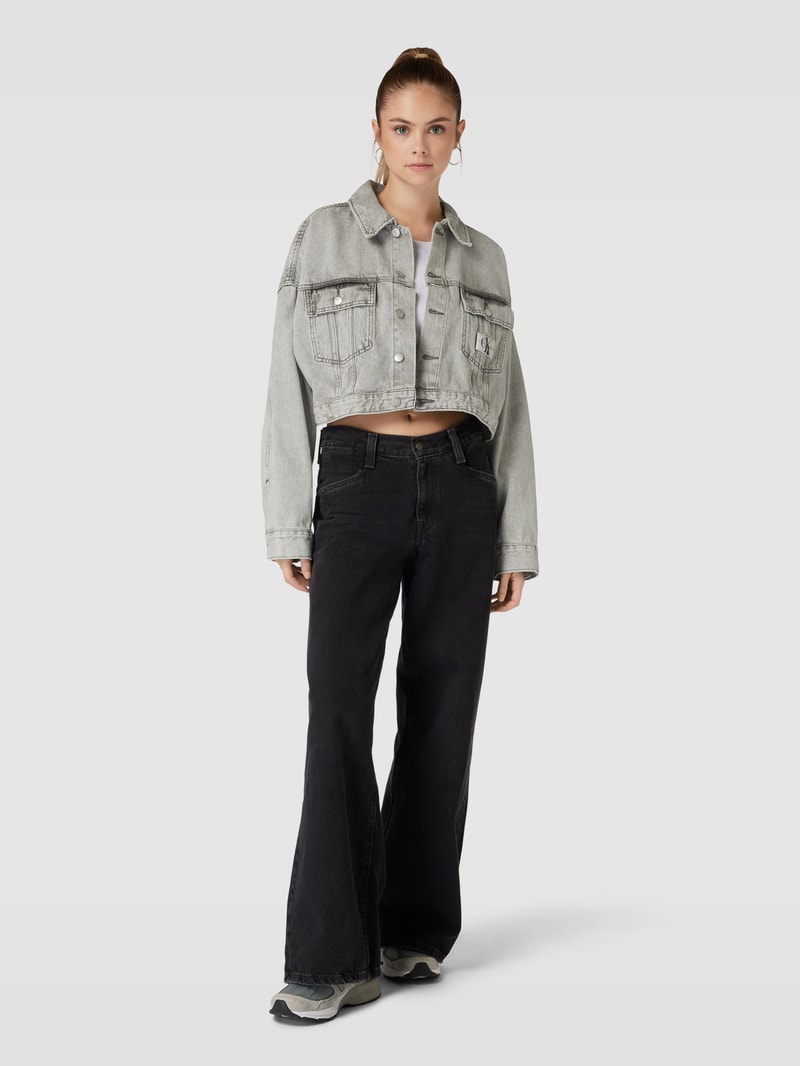 Cropped Jeansjacke im Oversized-Look in hellgrau