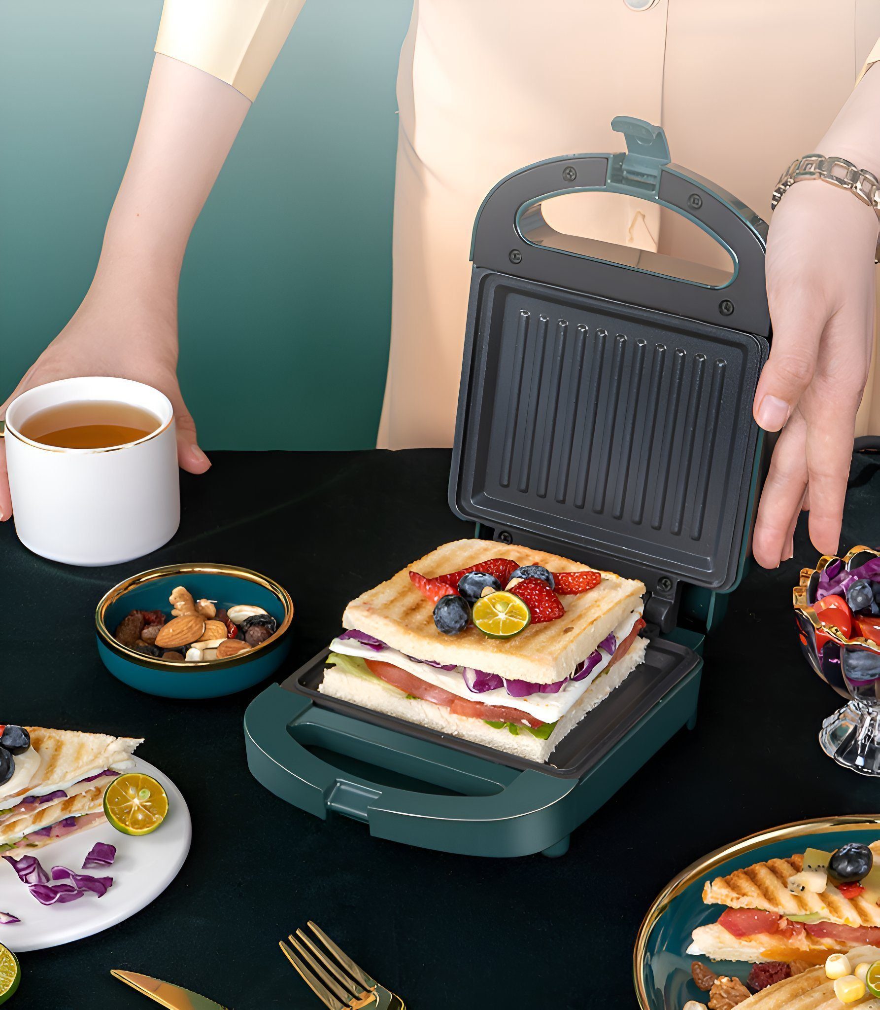 Suzakuin 2-in-1-Sandwichmaker [Multifunktionale Sandwich-Maker] Leckeres Frühstück in 3 Minuten!