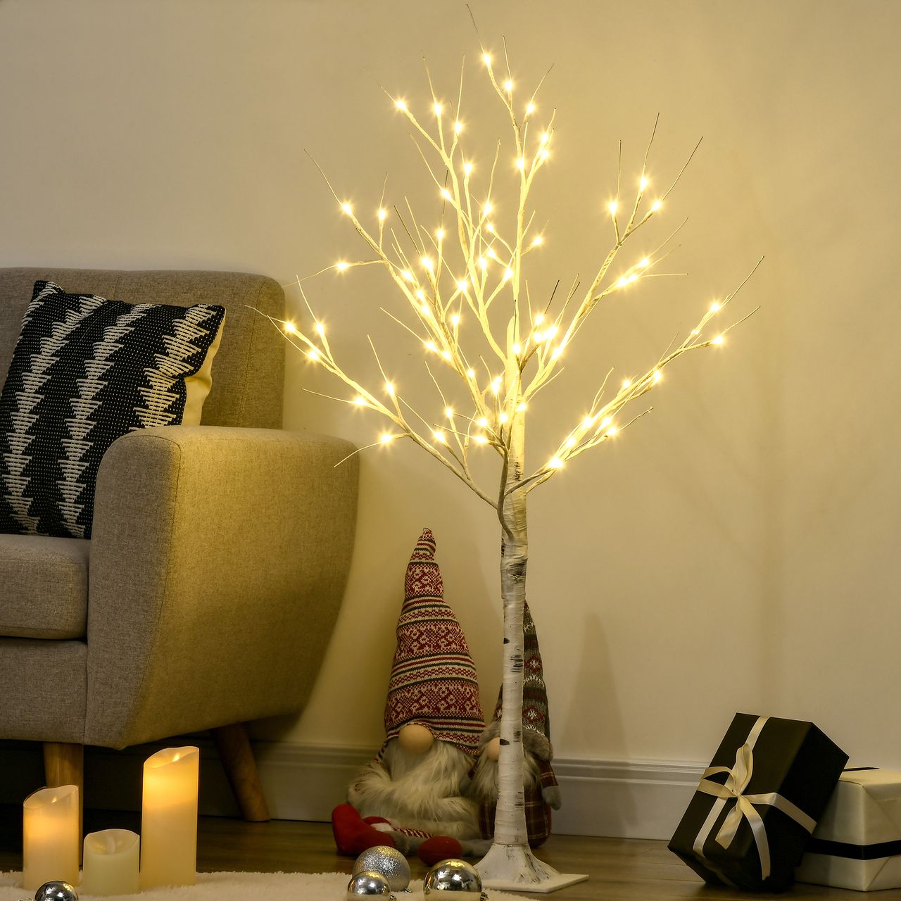 HOMCOM 120 cm Kunstbirke mit LED-Beleuchtung für Weihnachten Ostern Warmweiß