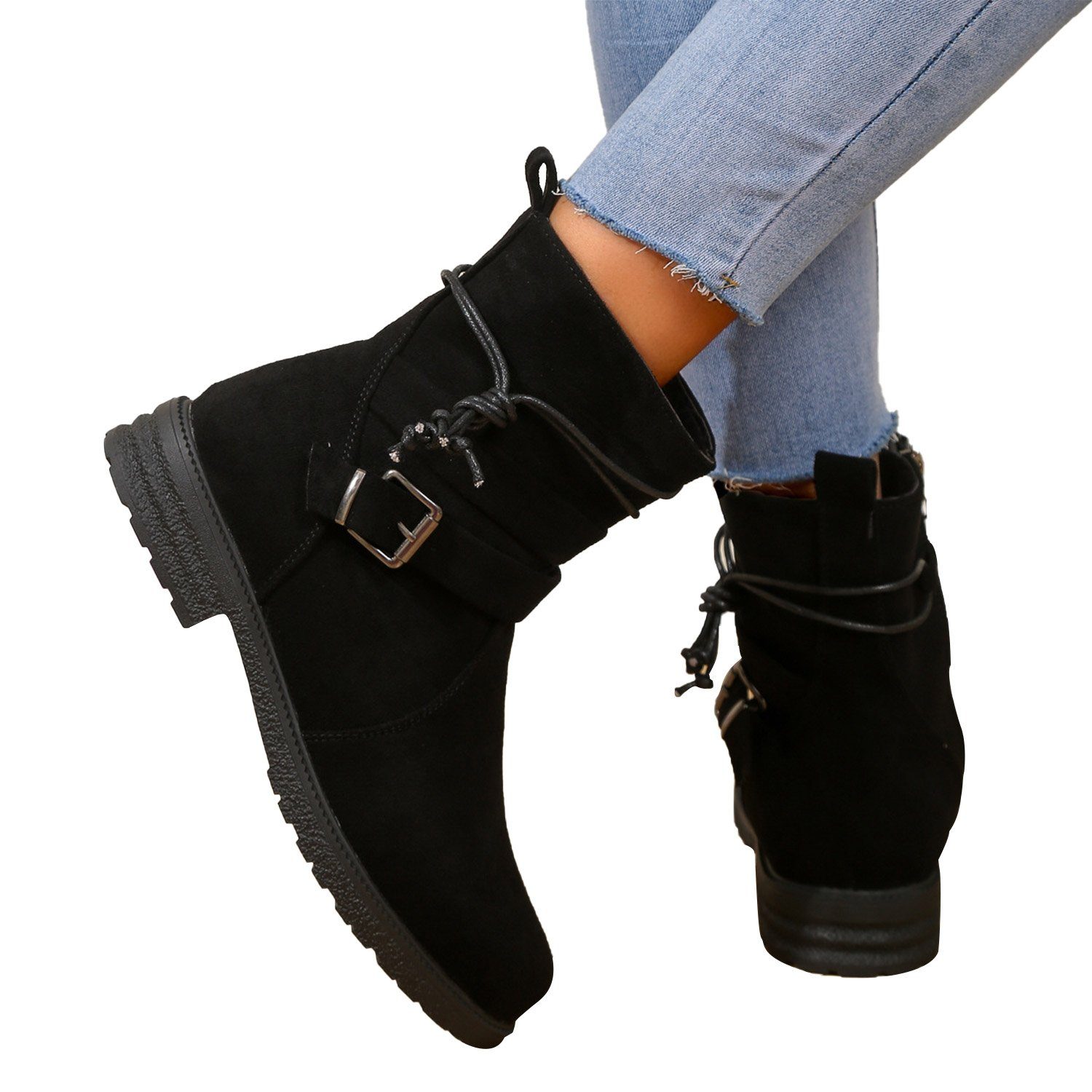 Daisred Damen Winterstiefel Booten Freizeit Flache Stiefelette Boots Stiefel