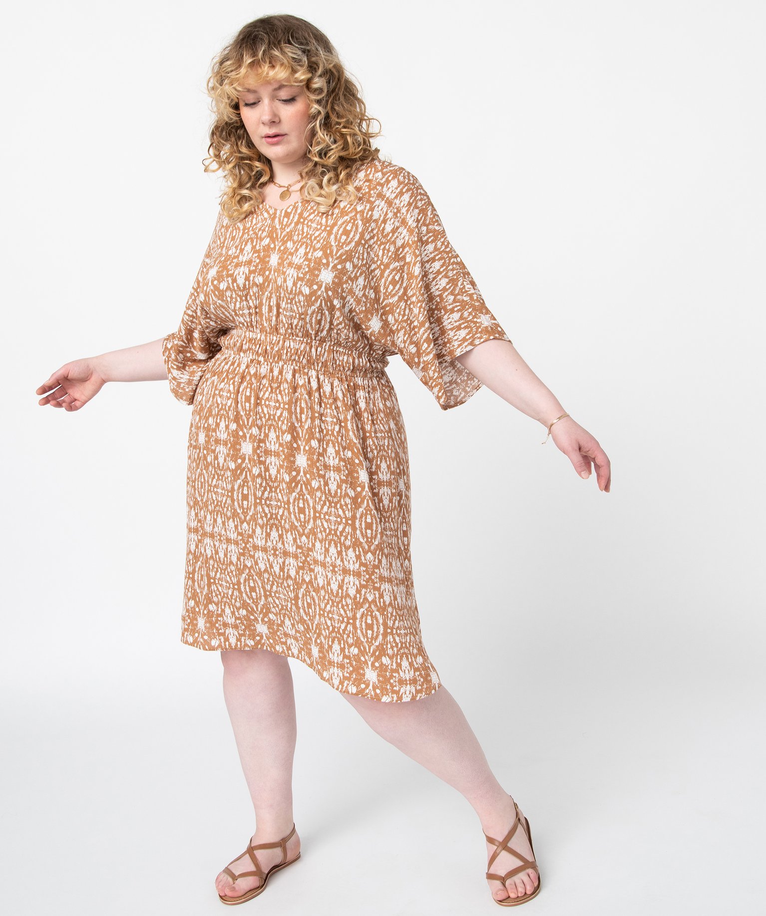 Robe femme grande taille imprimée à manches courtes imprime | GEMO