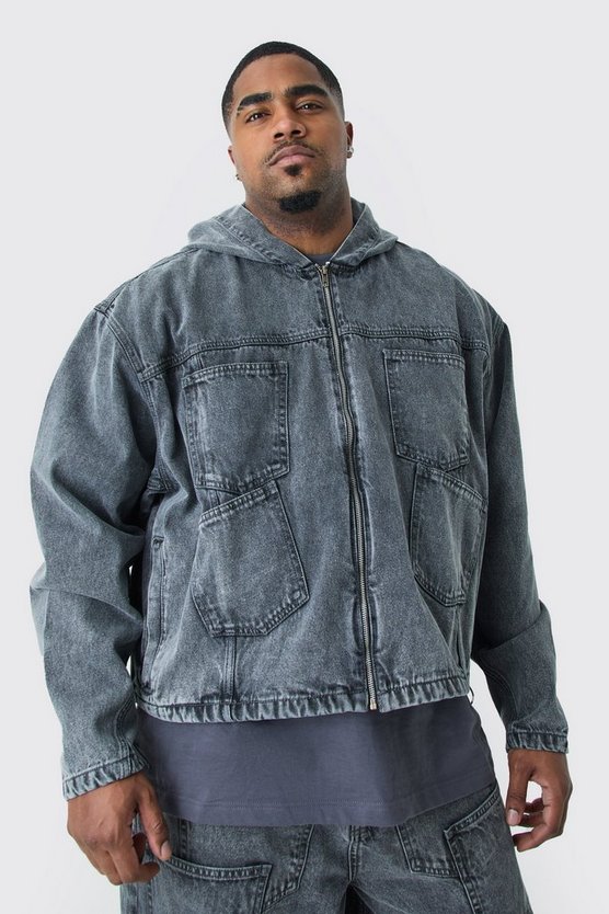 Plus Denim Acid Wash Tape Detail Hoodie