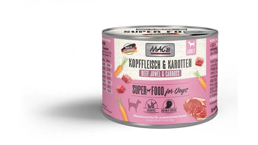 MAC's DOG Hundenassfutter Kopffleisch & Karotten 200 g