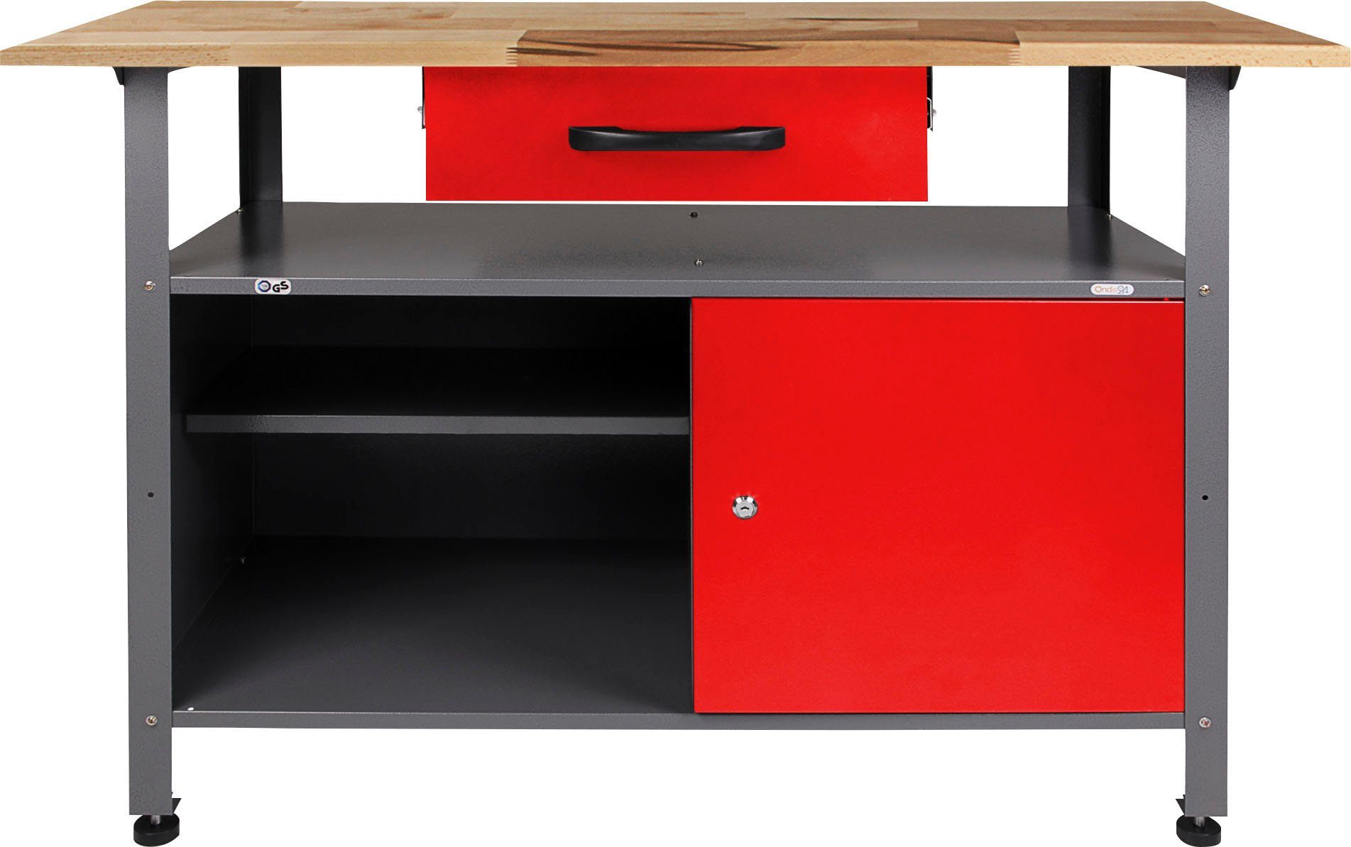 ONDIS24 Werkstatt-Set, (4-tlg), mit 2 Werkbänken, Werkzeugschrank & Lochwand