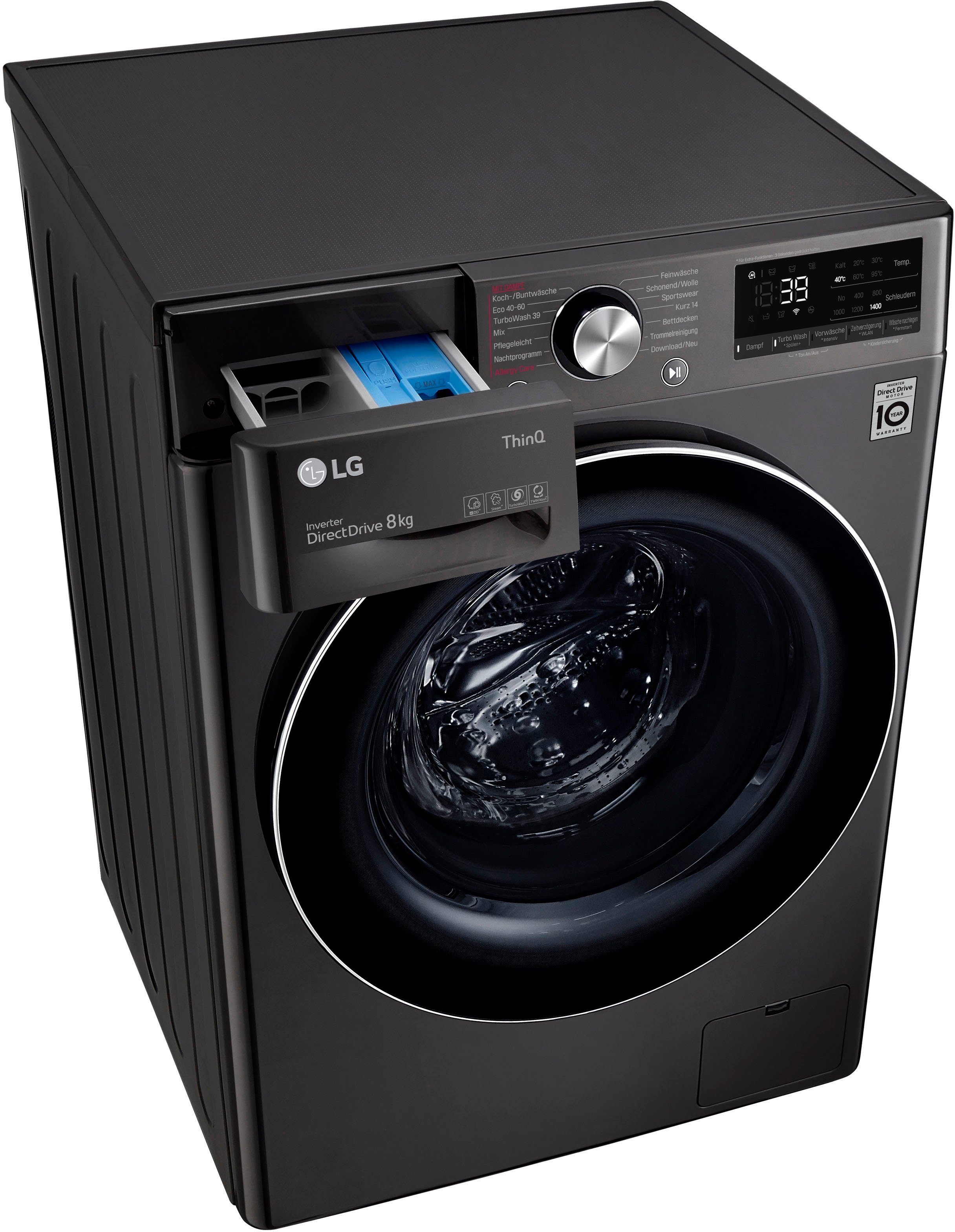 LG Waschmaschine F4WV708P2BA, 8 kg, 1400 U/min, TurboWash® - Waschen in nur 39 Minuten