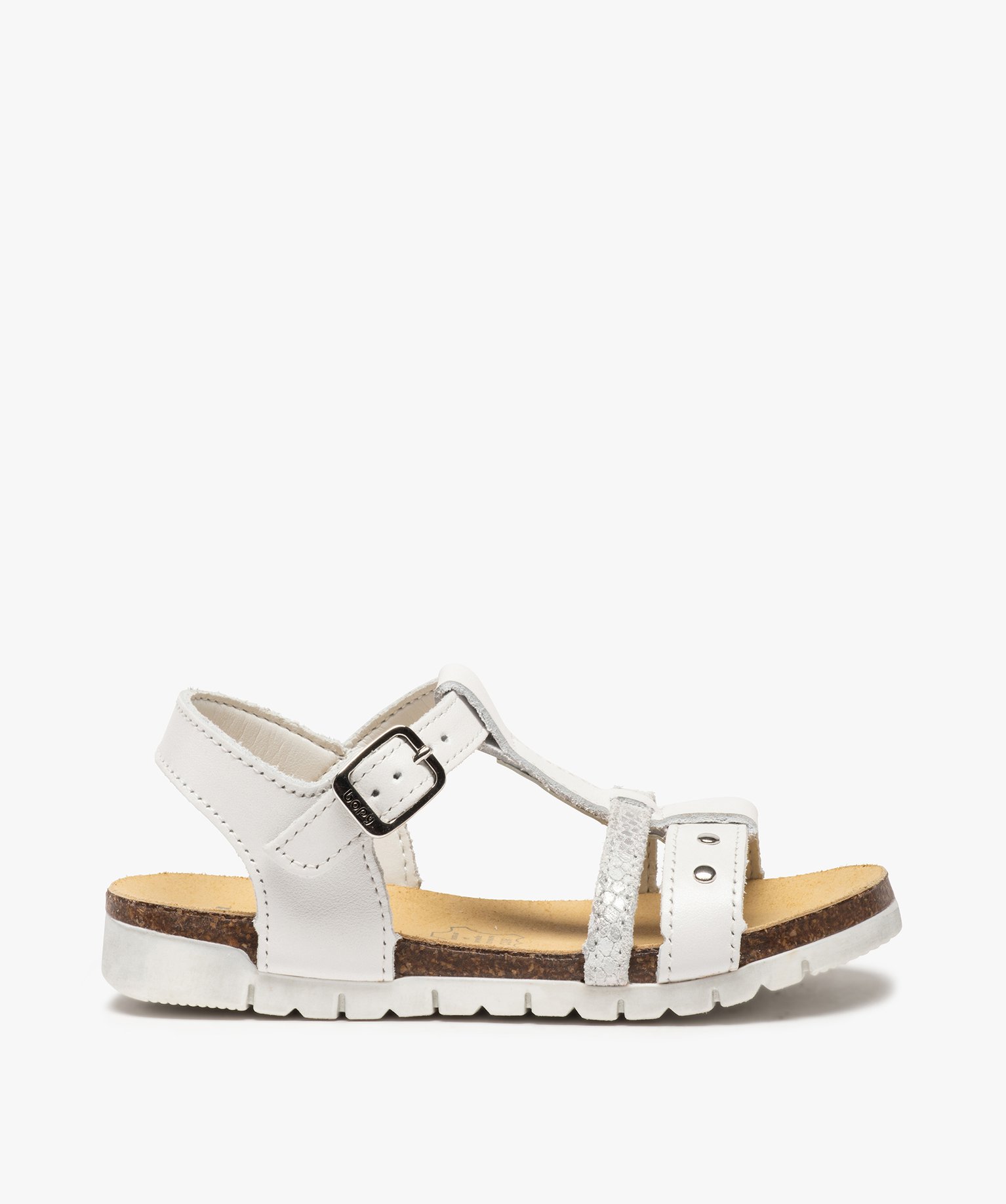 Sandales fille dessus cuir à semelle contrastante - Bopy blanc | GEMO