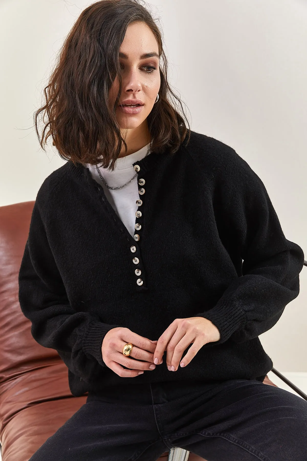 Bianco Lucci  Damen-Strickpullover mit Knopfloch-Rollkragenpullover