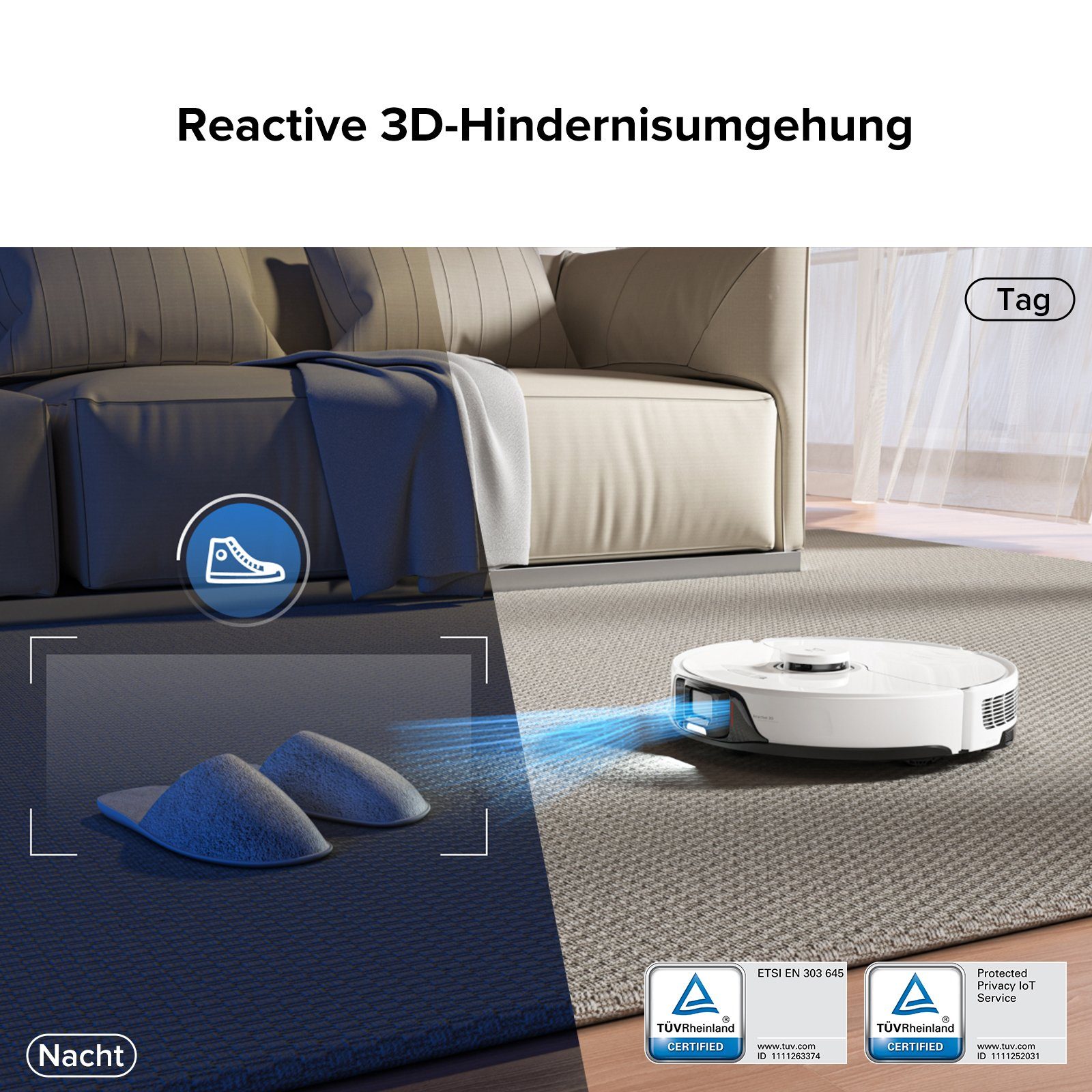 Roborock Saugroboter S8, 69 W, 6000 pa, DuoRoller-Bürste, Reactive 3D-Hindernisumgehung, Vibrations-Hebemop, Intelligenter für Hartböden,Tierhaare,Teppiche, Kindersicherung APP Control, Upgrade von Roborock S7, VS S7 Maxv
