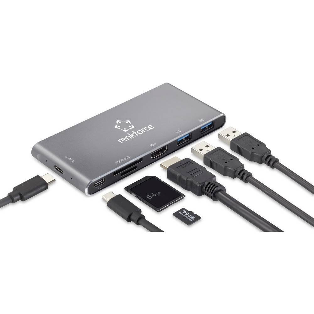 Renkforce Laptop-Dockingstation USB-C® Dockingstation mit Kartenleser, m.2, M.2 SSD Steckplatz, integrierter Kartenleser, USB-C® Power Delivery