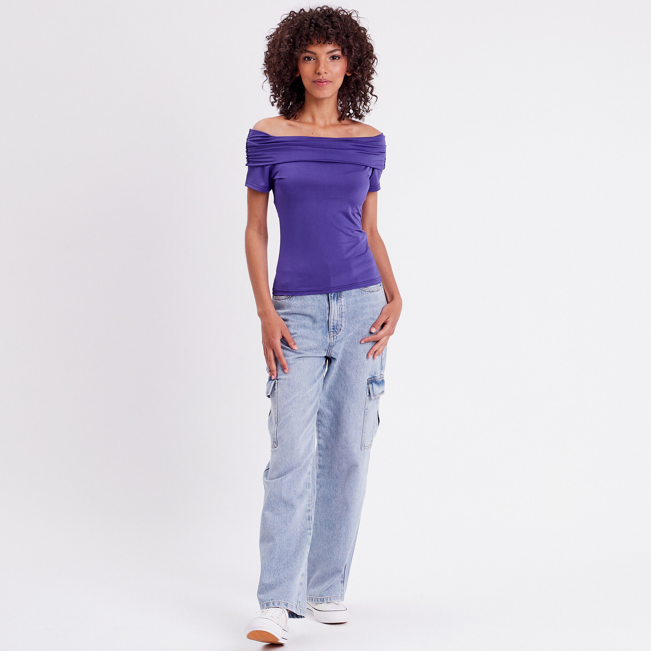 T-shirt col bardot violet femme | Cache Cache