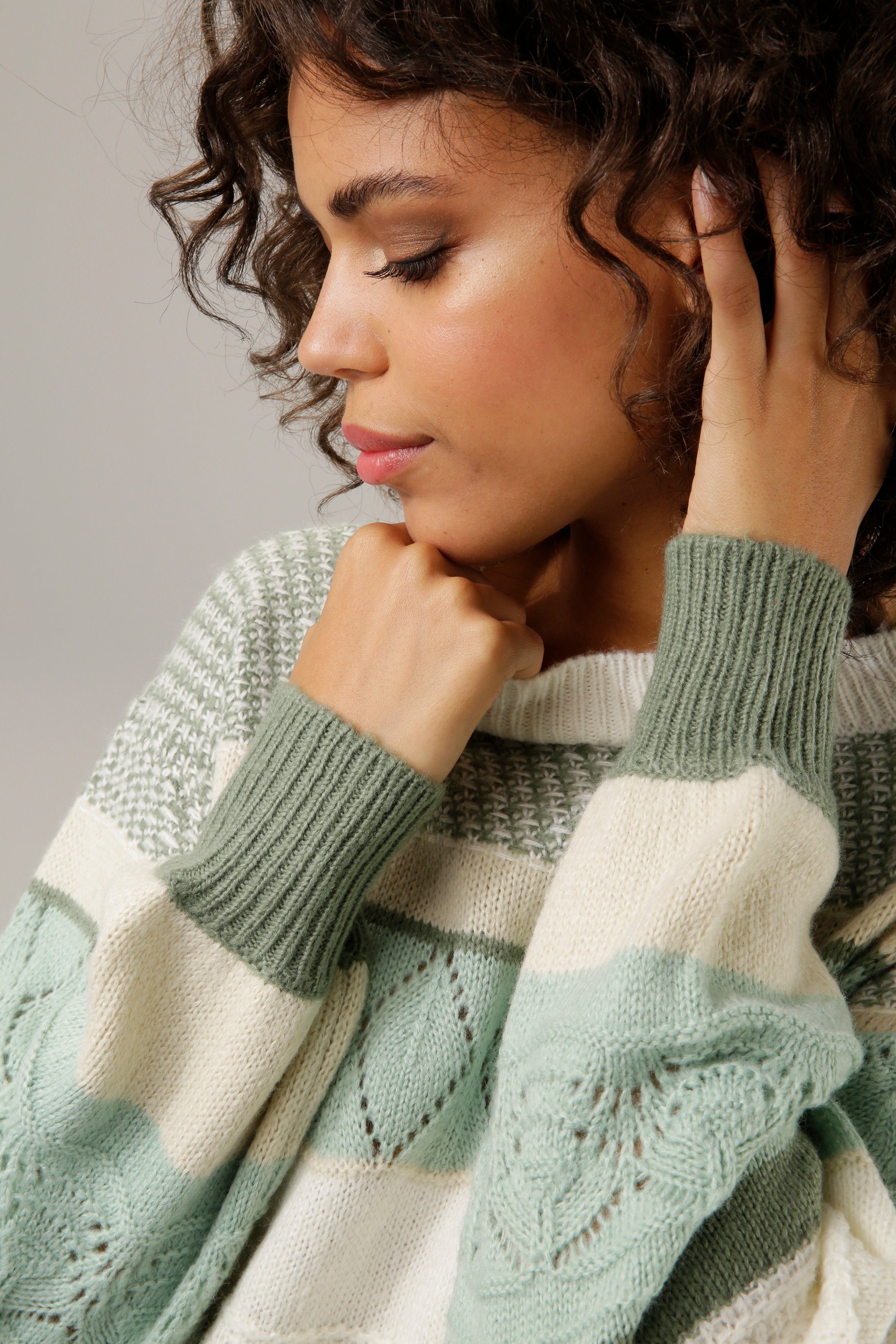 Aniston CASUAL Strickpullover mit Muster-Mix im farbharmonischen Streife-Dessin