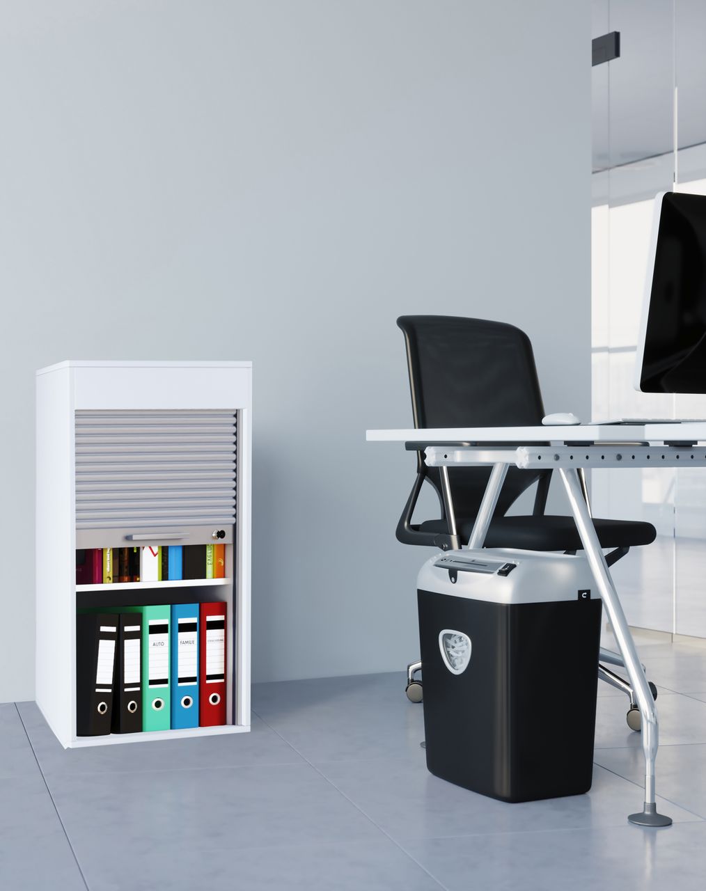 VCM Büroschrank mit Rollladen Aktos L Weiß