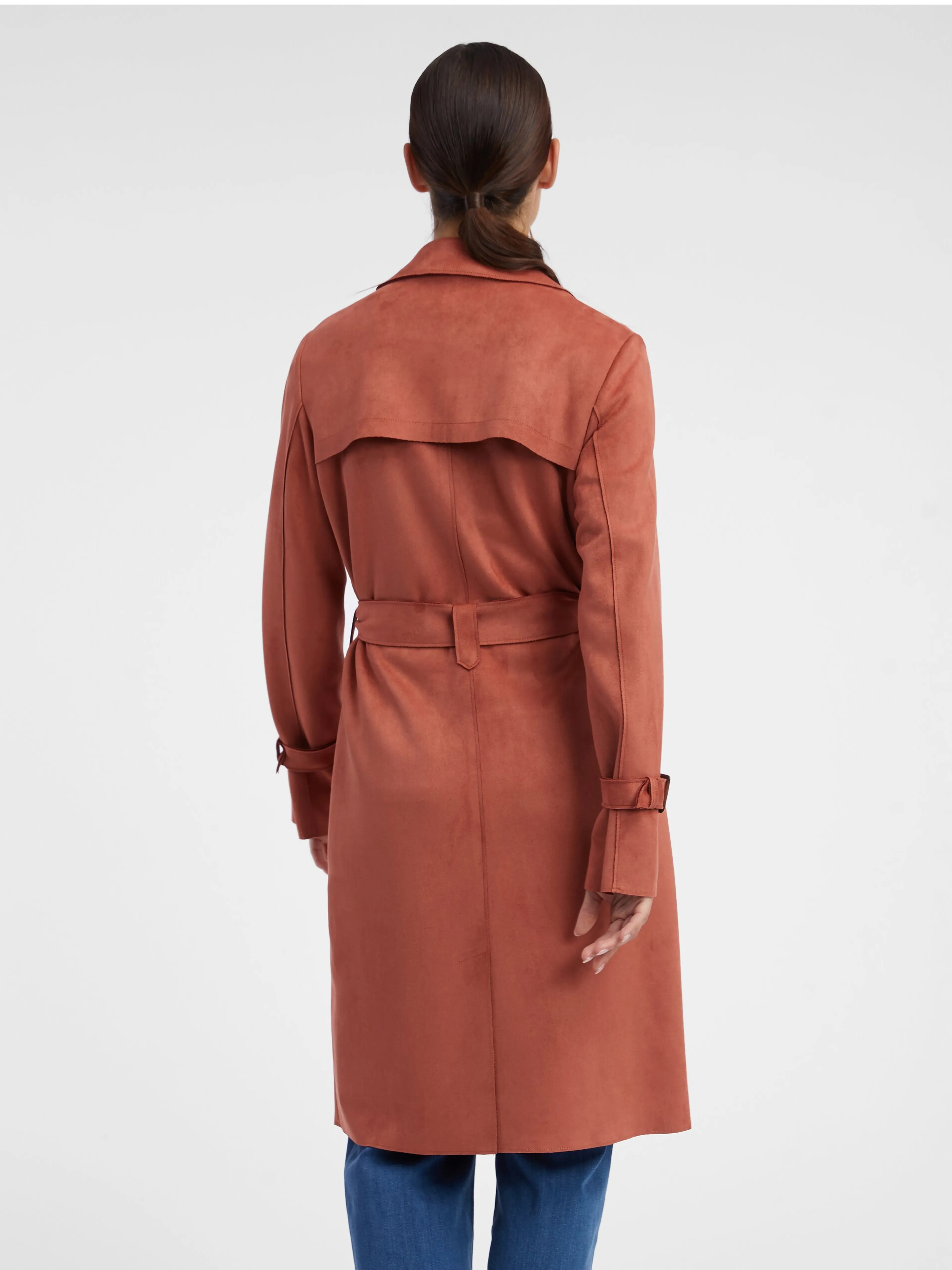 Ziegelfarbener Damen-Trenchcoat aus Wildleder ORSAY