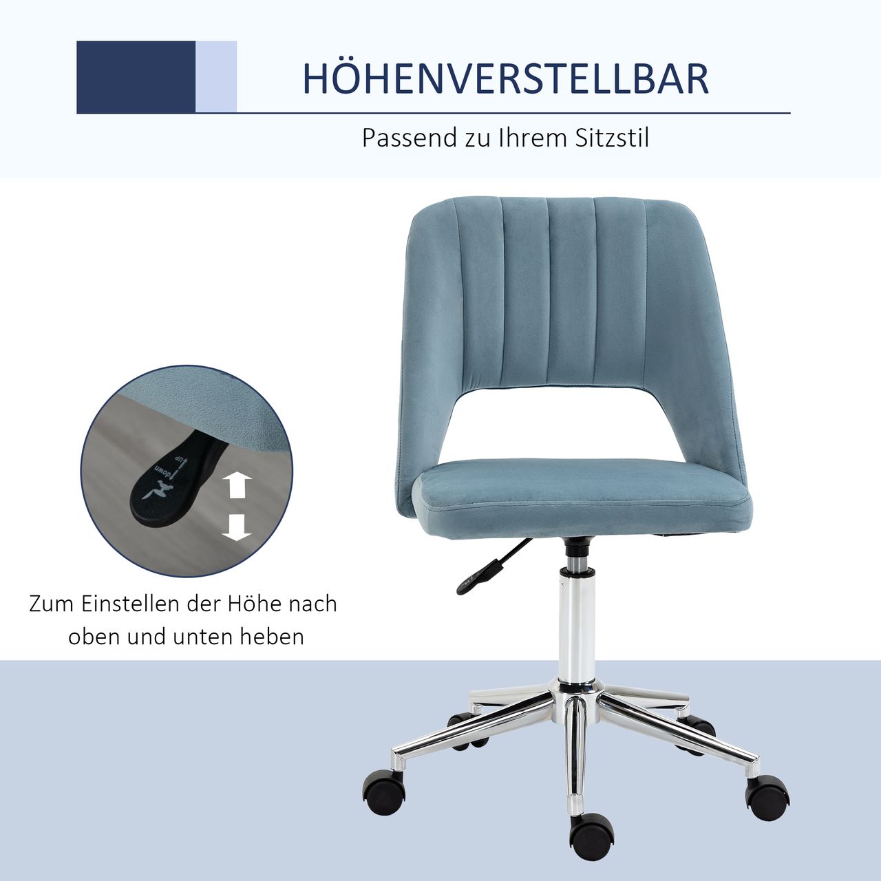 Vinsetto Bürostuhl Drehstuhl Schreibtischstuhl Blau 49 x 60 x 79-91 cm