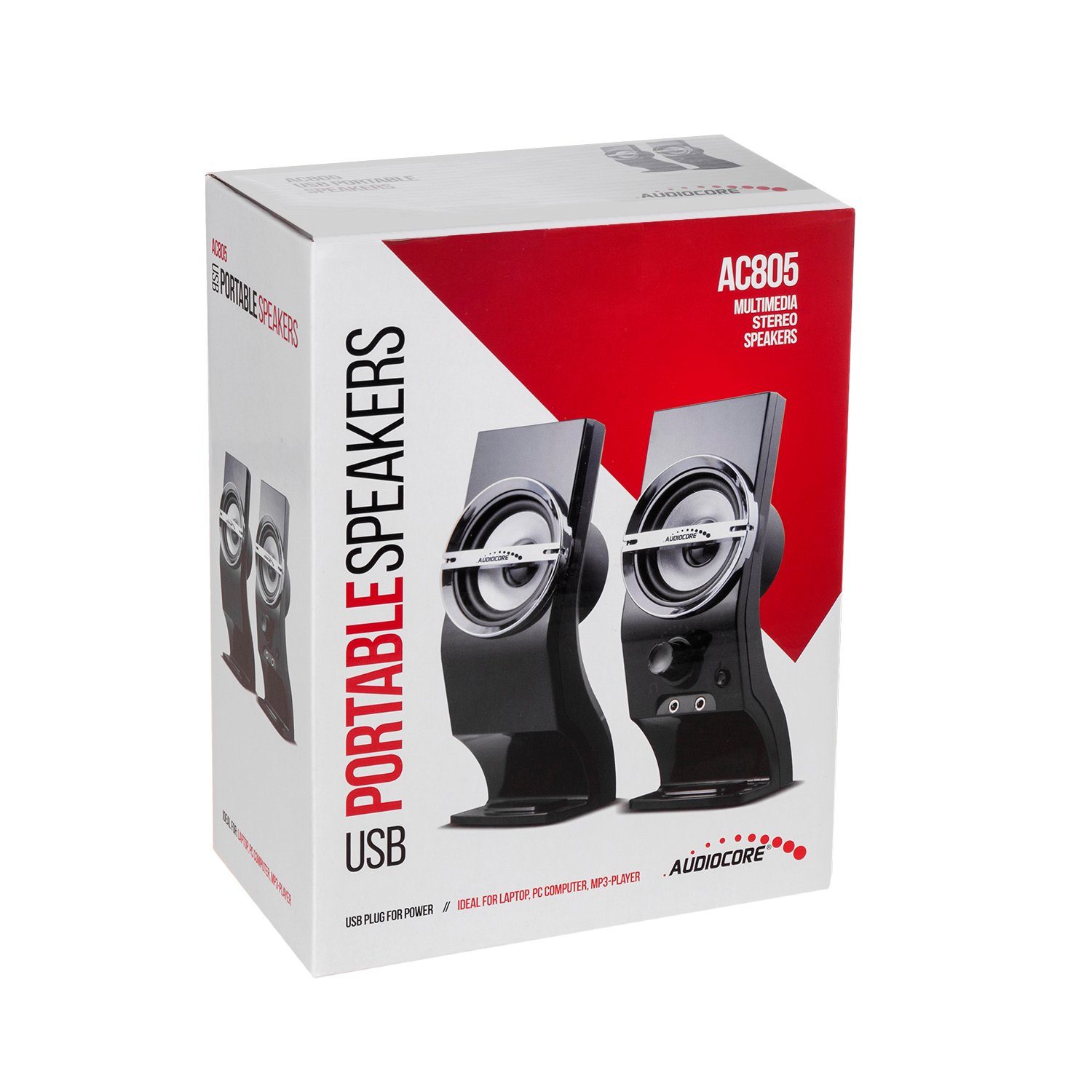 Audiocore AC805 Lautsprechersystem (3.5mm, 2x 3W, 60Hz - 20KHz, 4 Ohm, USB 5V)