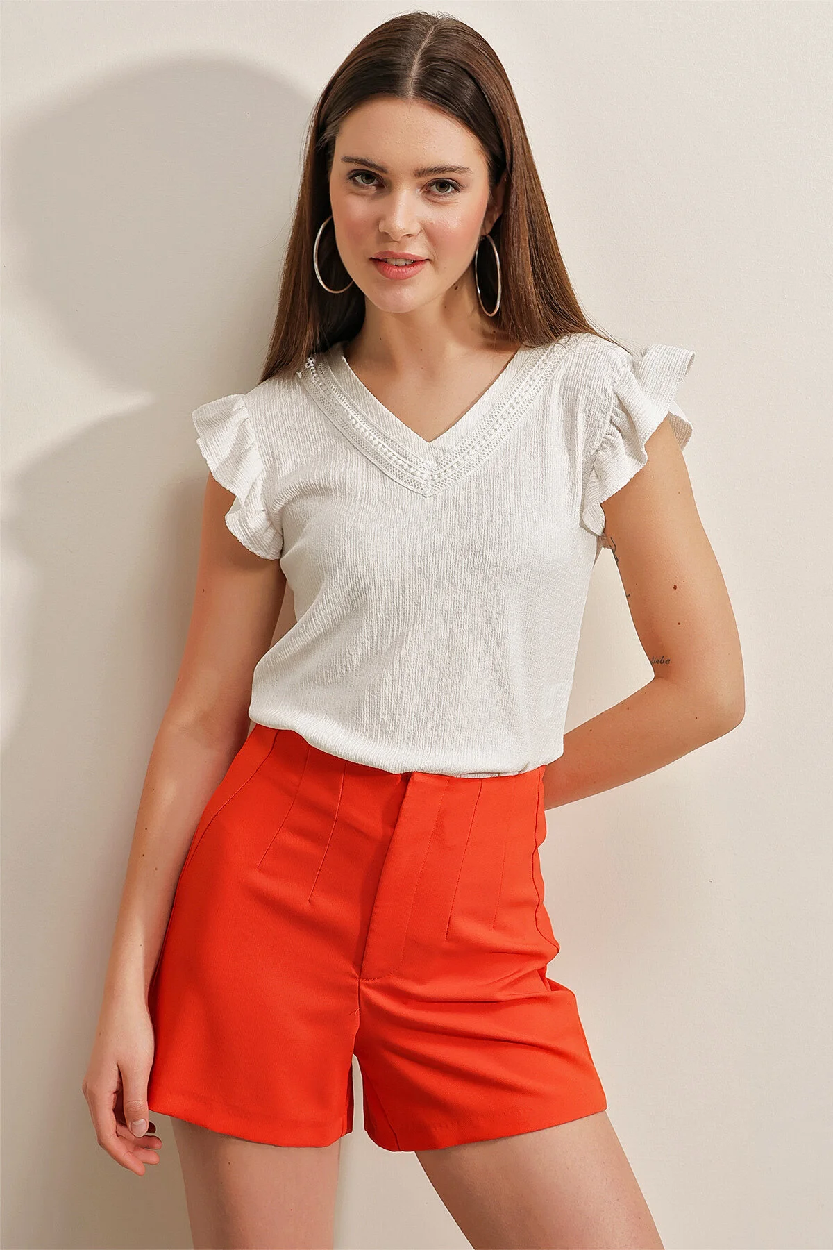 Bigdart  0467 Strickbluse mit V-Ausschnitt – Weiß