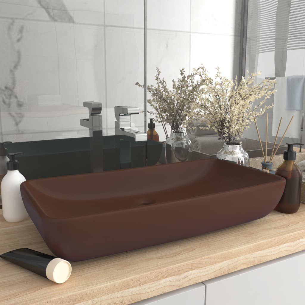 vidaXL Waschbecken Luxus-Waschbecken Rechteckig Matt Dunkelbraun 71x38 cm Keramik