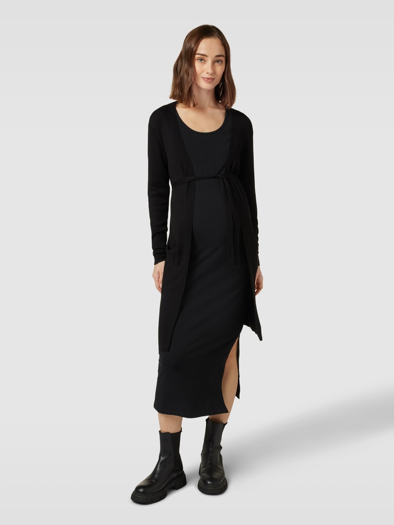Umstands-Strickjacke mit Stoffgürtel in schwarz