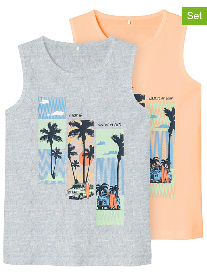 name it 2er-Set: Tops in Orange/ Grau günstig kaufen