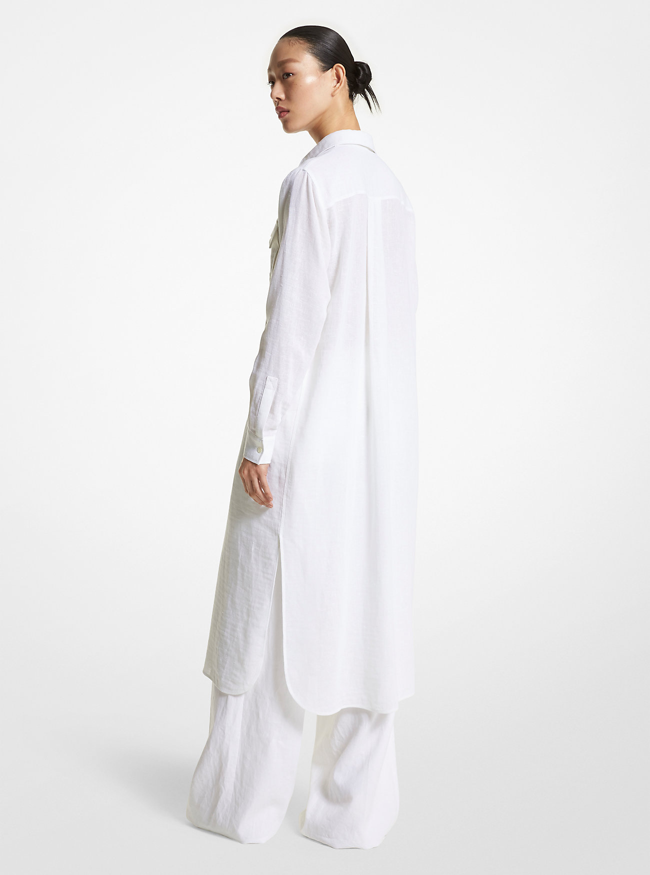 Lniana sukienka koszulowa - OPTIC WHITE