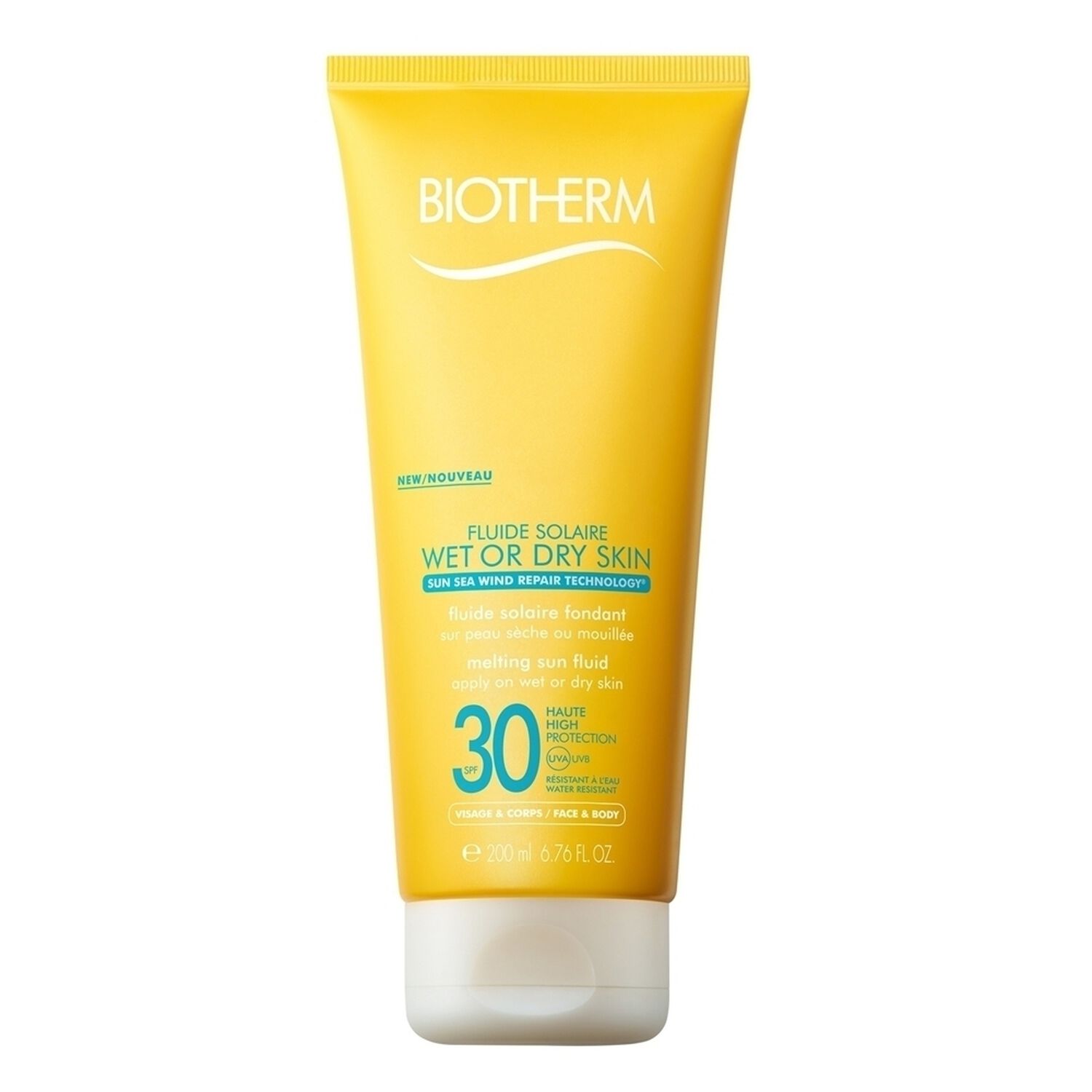 Biotherm Fluide Solaire Wet or Dry Skin SPF30 200ml Fluide solaire - Peaux sèches ou mouillée - SPF30 200 ml